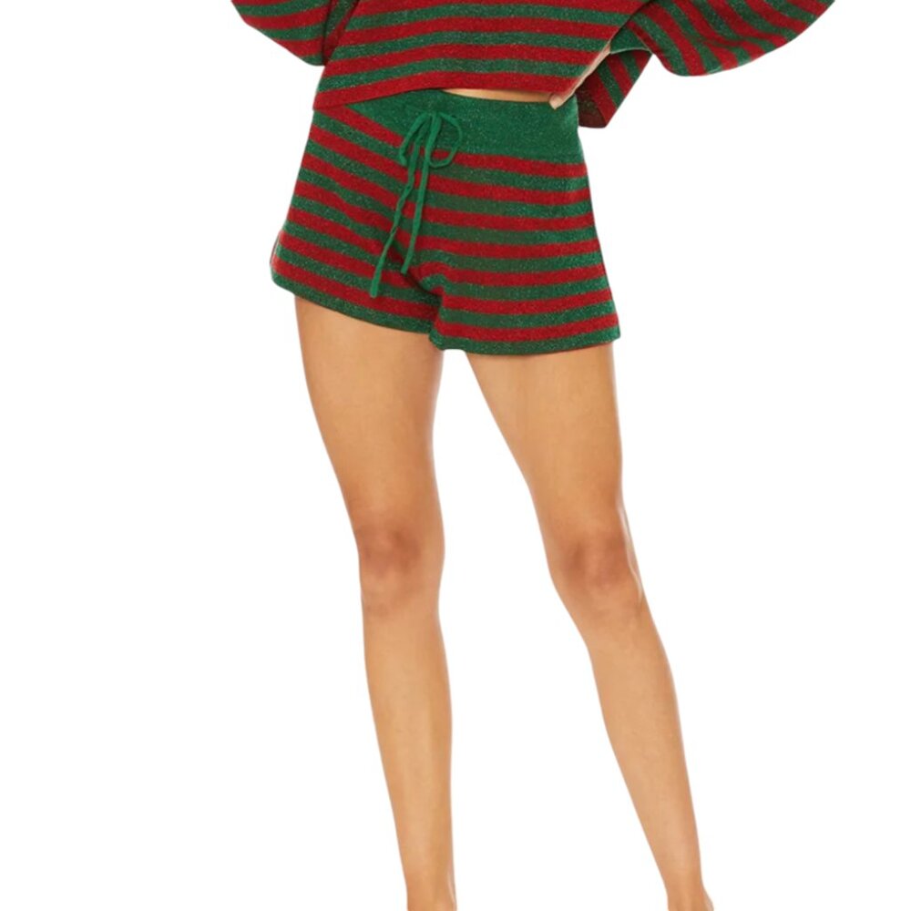 Beach Riot Balboa Holiday Stripe Drawstring Shorts, NWT, Green Red, M